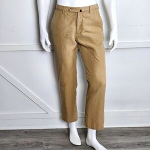 Incotex Mens Tan Khaki Linen Cotton Blend Straight Leg Trousers Size 32